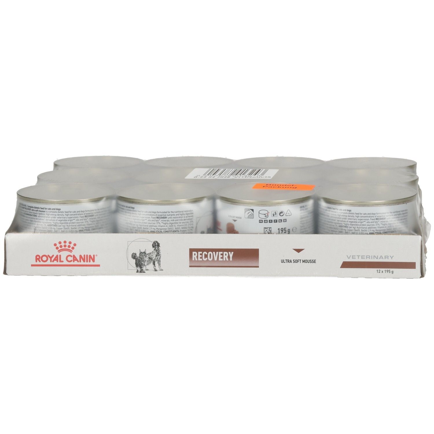 12 Dosen Royal Canin Recovery Ultra Soft Mousse Hundefutter.