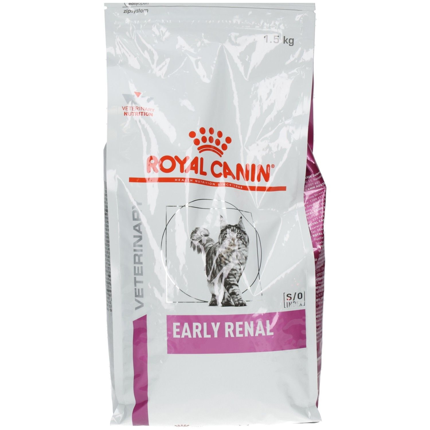 Royal Canin Veterinary Early Renal Katzenfutter, 1.8 kg Beutel. Vordere Ansicht mit Logo und Katzenabbildung.