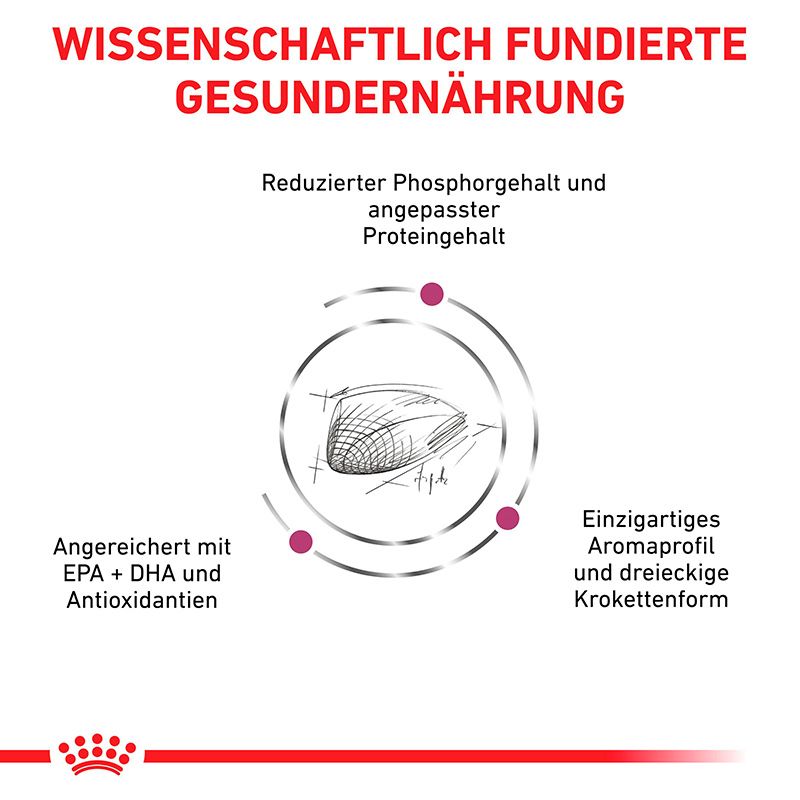 Wissenschaftlich fundierte Ernährung: ROYAL CANIN® VETERINARY RENAL SPECIAL mit reduziertem Phosphor, EPA+DHA.