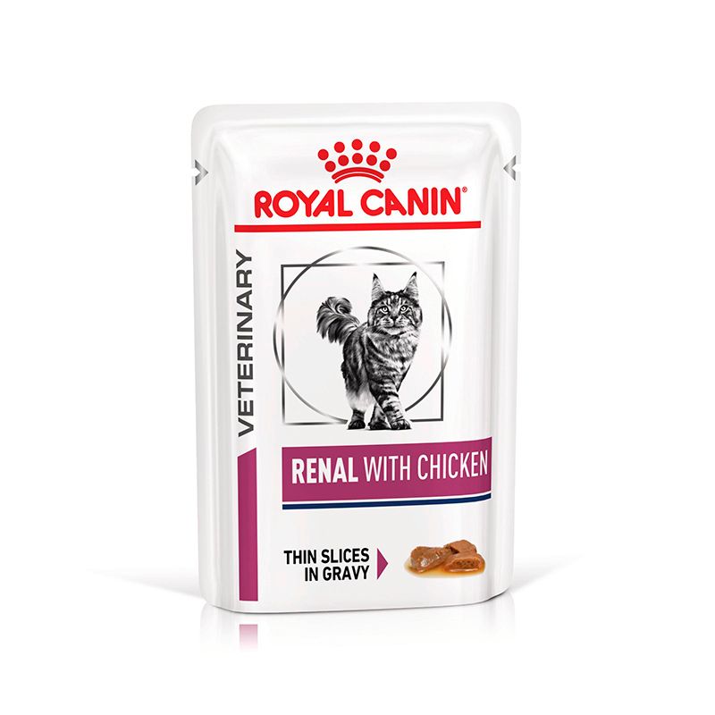 ROYAL CANIN Veterinary Renal Huhn Feuchtnahrung Pouch mit Katze.