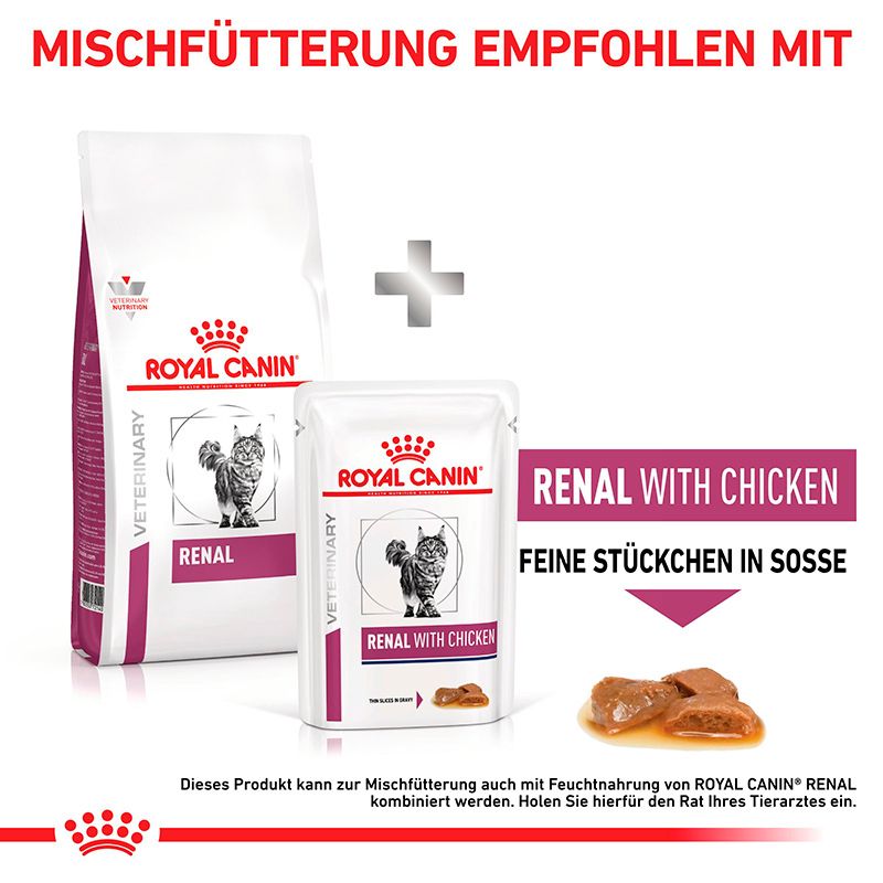 ROYAL CANIN® Veterinary RENAL Trockennahrung und Feuchtnahrung für Katzen.