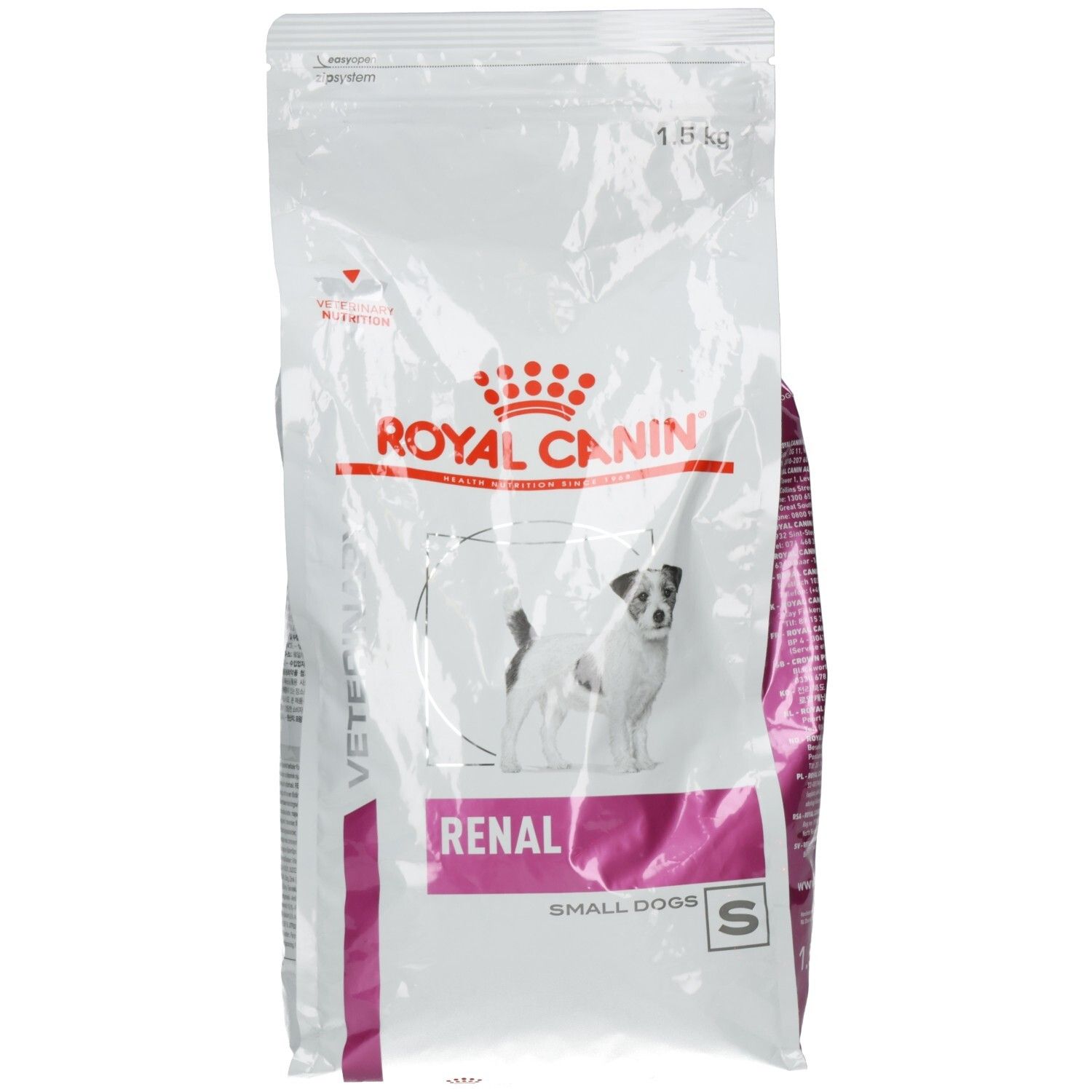 Royal Canin Renal Small Dogs Trockennahrung: Vorderseite der Verpackung mit Logo, Hundebild und Produktbezeichnung.