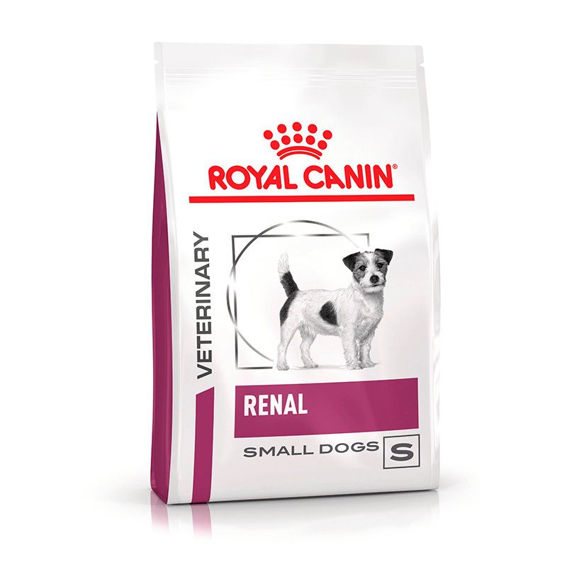 ROYAL CANIN® Veterinary RENAL SMALL DOGS Trockennahrung, 3,5 kg Beutel mit Hundemotiv.