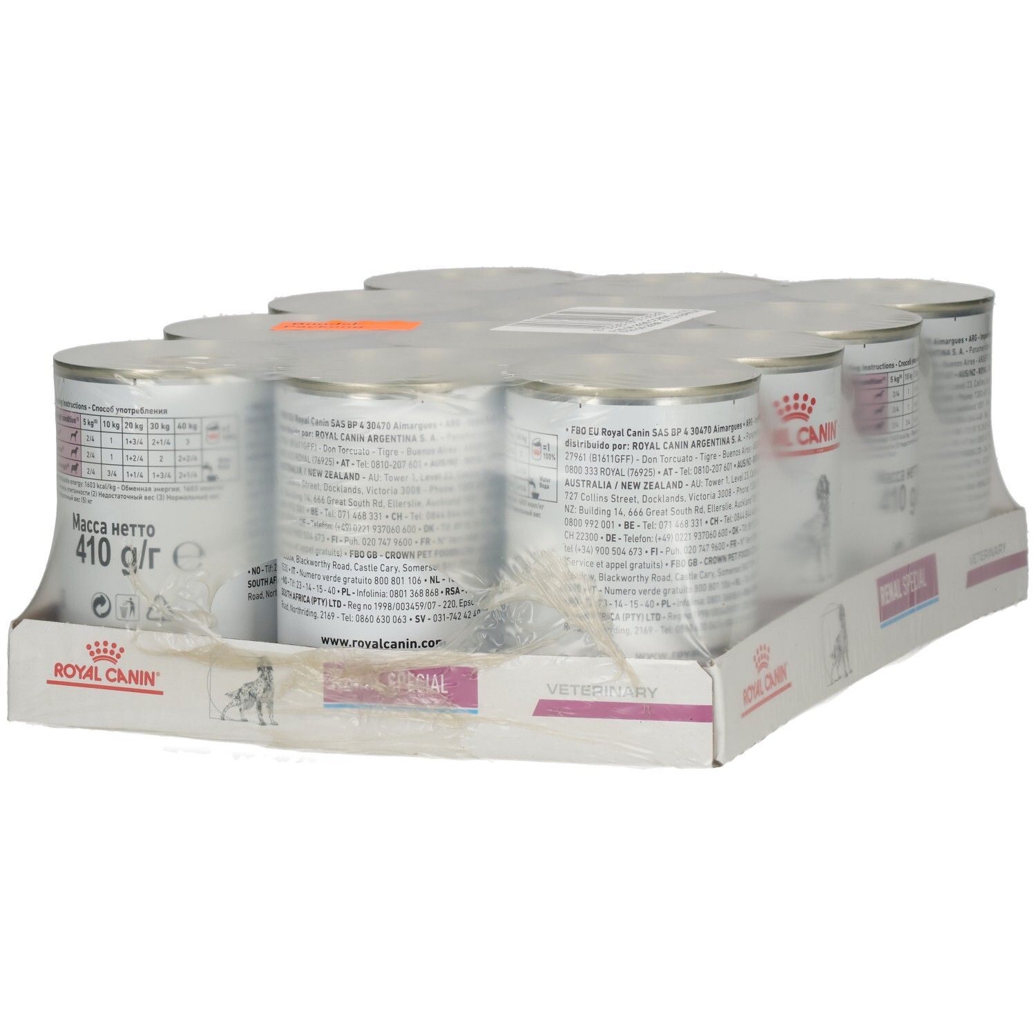 Sechs Dosen Royal Canin RENAL SPECIAL Mousse Hundefutter im Multipack.