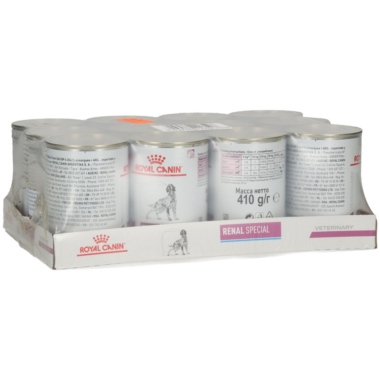 Sechs Dosen Royal Canin RENAL SPECIAL Mousse Hundefutter im Multipack.