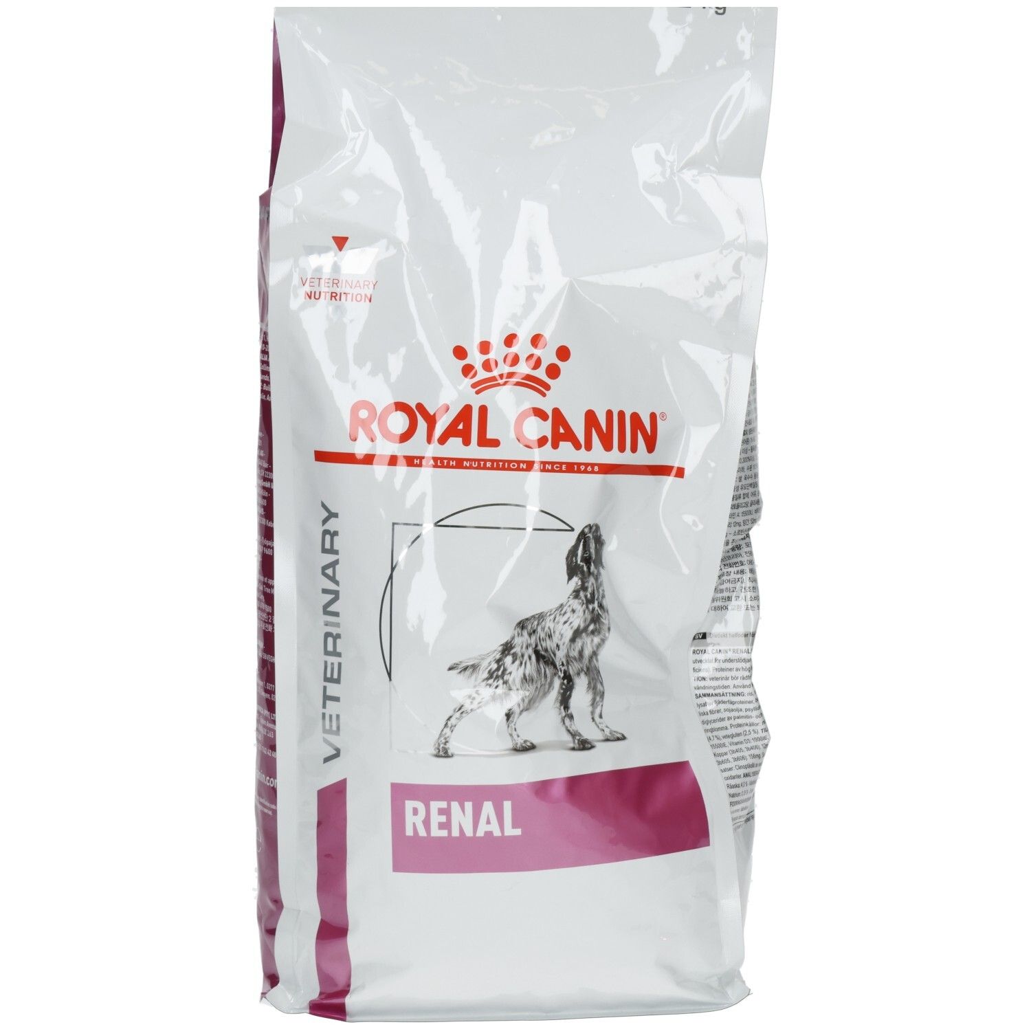 Royal Canin Veterinary Renal Hundefutter, 7kg Sack. Frontansicht mit Hundemotiv und Produktinformationen.