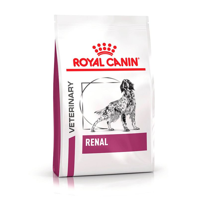 Royal Canin Veterinary Renal Hundefutter-Sack mit Hundemotiv.