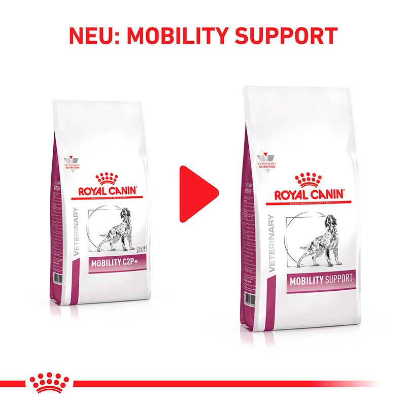 Vergleich von Royal Canin Mobility C2P+ und Mobility Support Hundefutter.