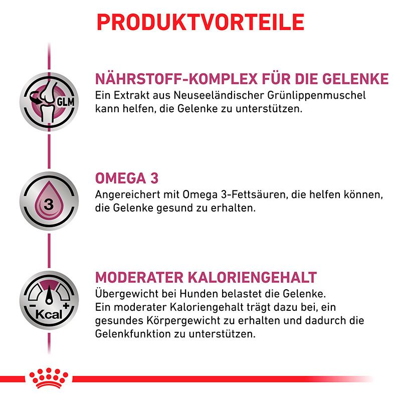 Produktvorteile: Nährstoffkomplex für Gelenke, Omega 3, moderater Kaloriengehalt.