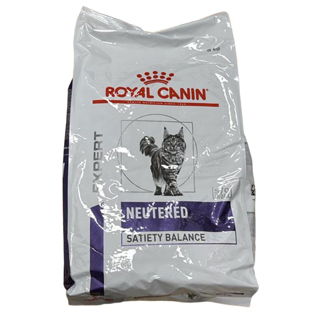 Royal Canin Expert Neutered Satiety Balance Katzenfutter. 8 kg Beutel mit Katzenabbildung.