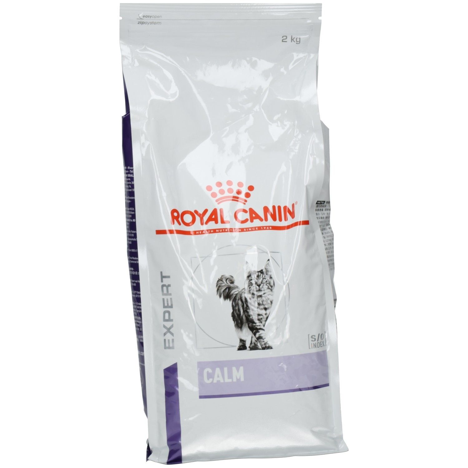 ROYAL CANIN Expert CALM Katzenfutter, 2 kg Beutel mit Katzenmotiv und Produktinformationen.