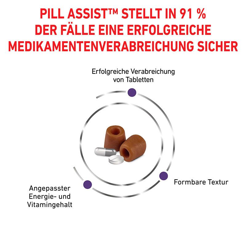 ROYAL CANIN Pill Assist: Erfolgreiche Medikamentenverabreichung, formbare Textur, angepasster Energie- und Vitamingehalt.
