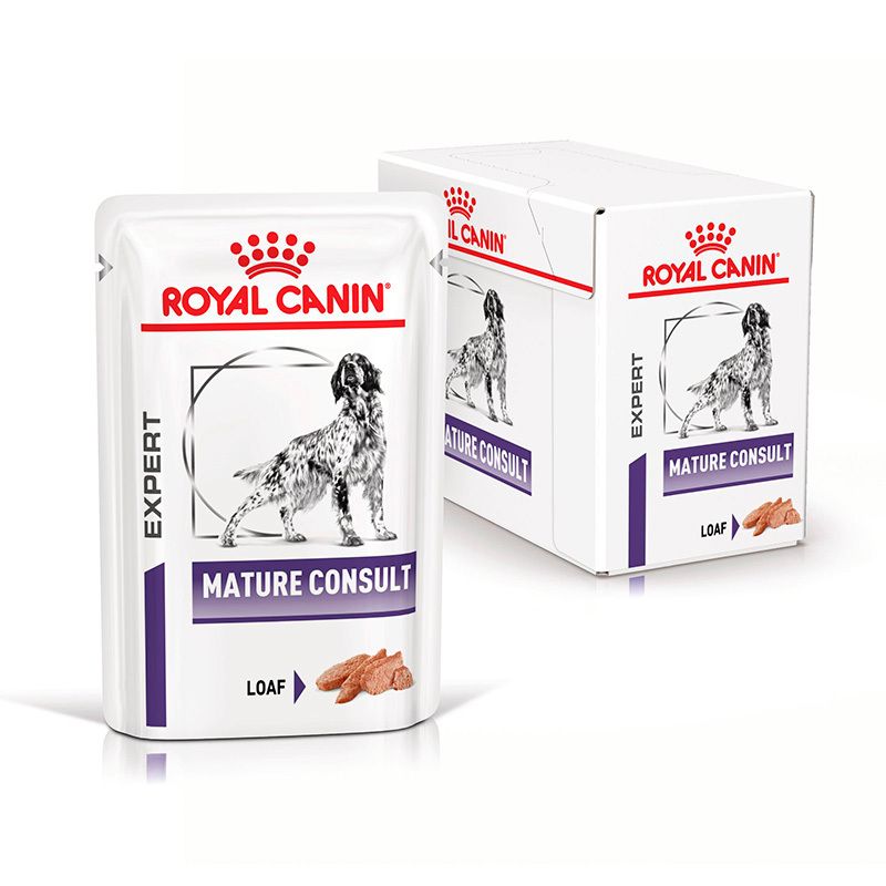 ROYAL CANIN Expert Mature Consult Feuchtnahrung Pouch und Karton.