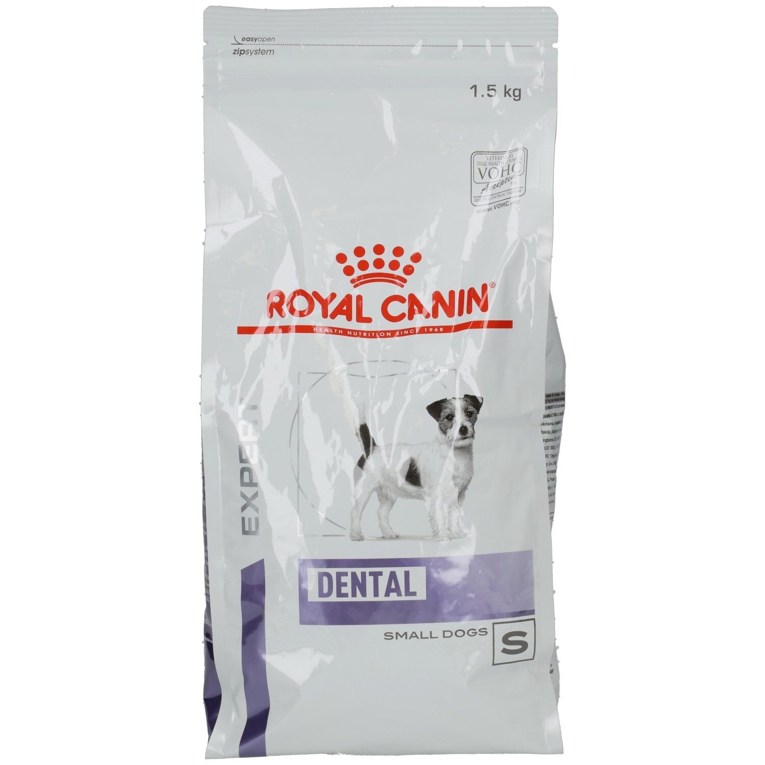 Royal Canin Expert Dental Small Dogs Trockennahrung für Hunde, 1,5 kg Beutel mit Hundemotiv.