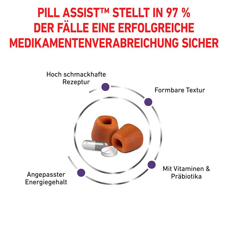 Royal Canin Pill Assist: Leckerlis mit Medikament, schmackhafte Rezeptur, formbare Textur.