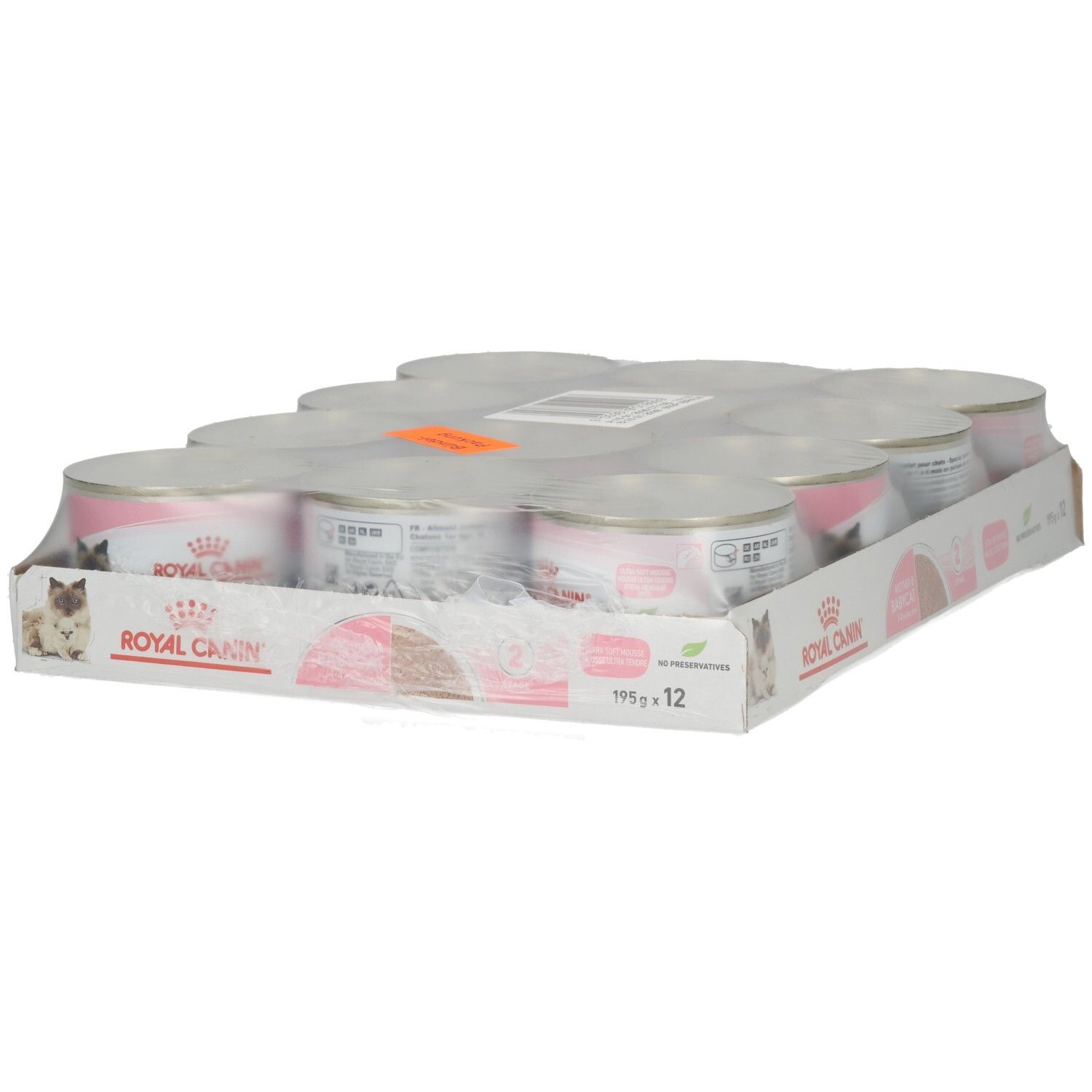 Zwölf Dosen ROYAL CANIN® Mother & Babycat Ultra Soft Mousse Katzenfutter im Multipack.
