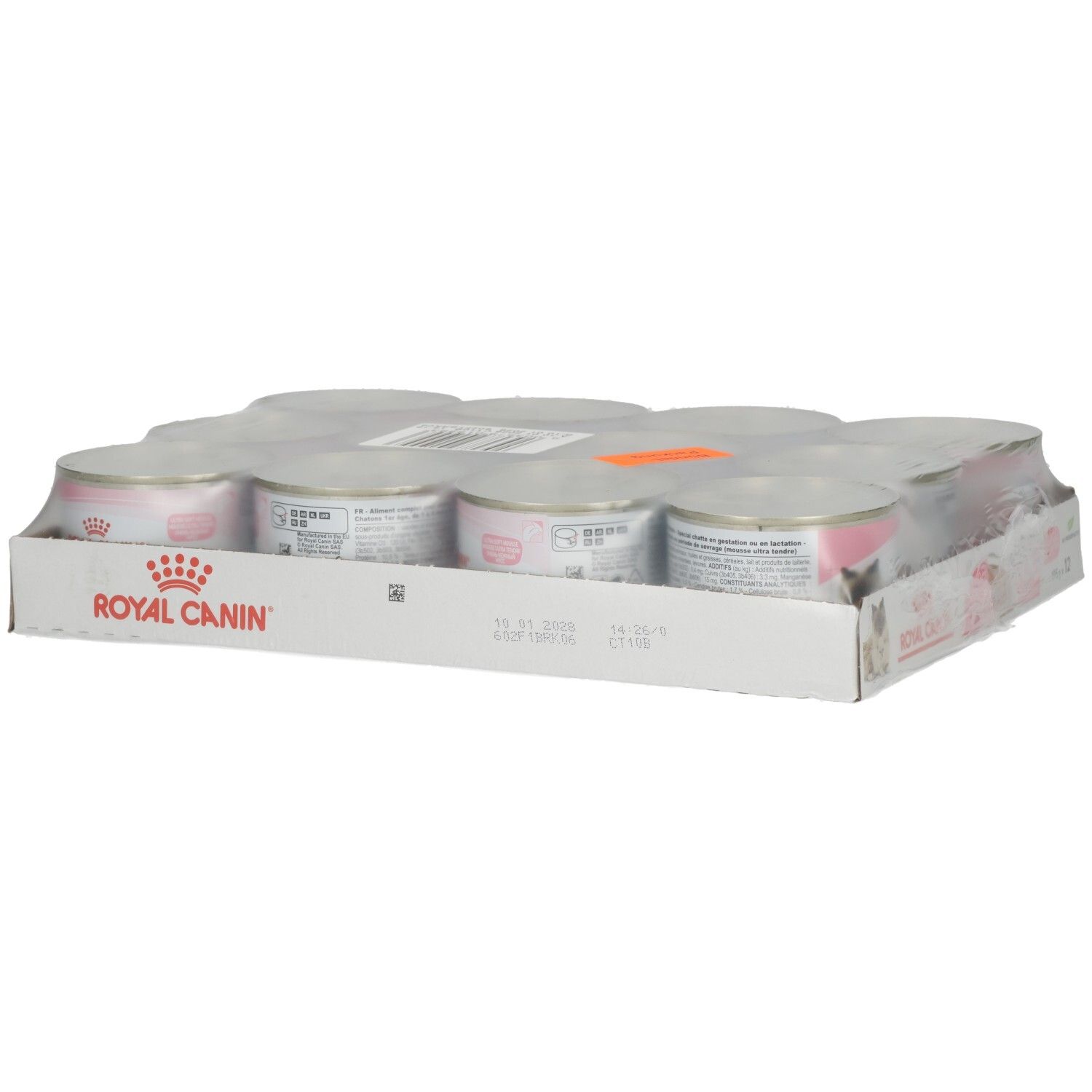 Zwölf Dosen ROYAL CANIN® Mother & Babycat Ultra Soft Mousse Katzenfutter im Multipack.