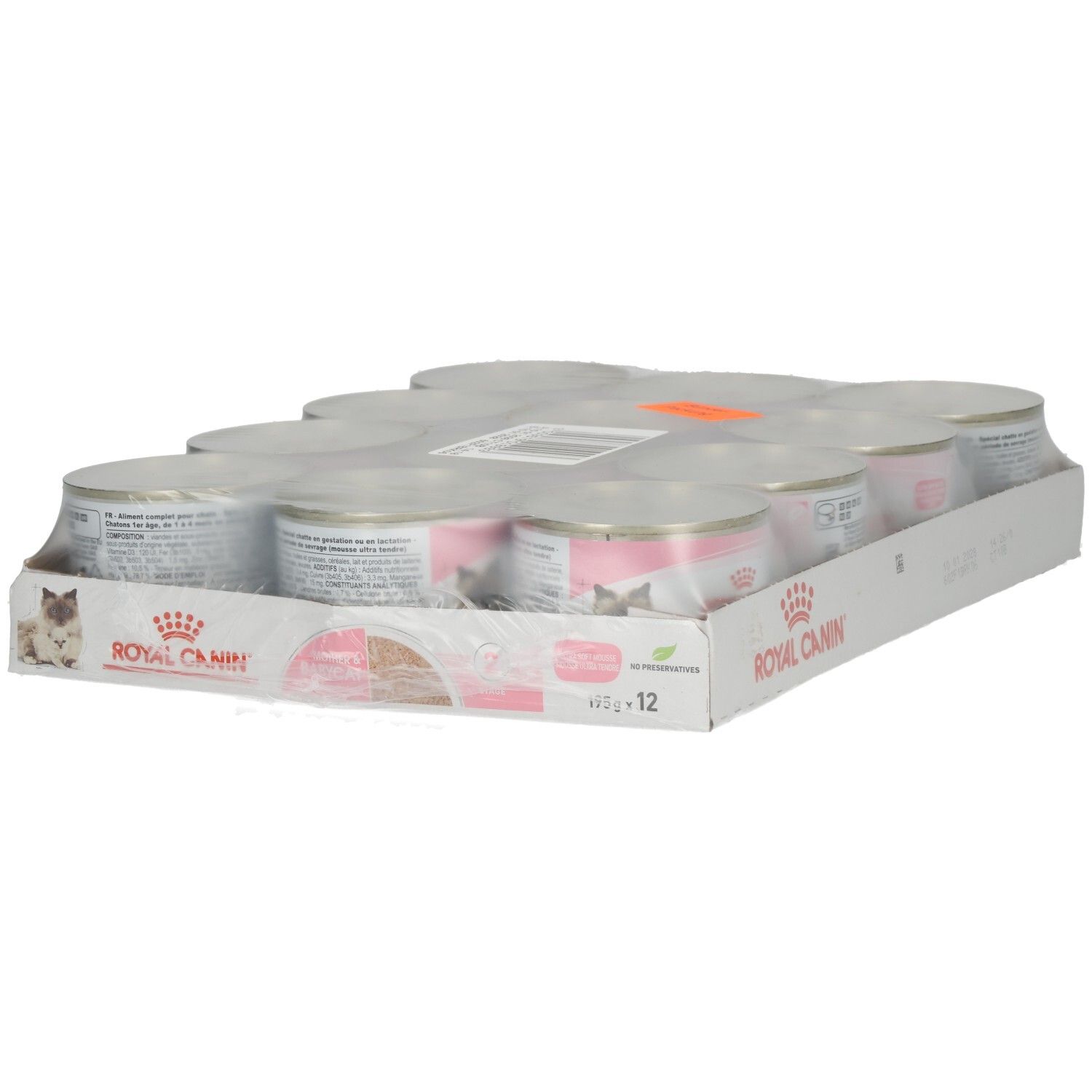 Zwölf Dosen ROYAL CANIN® Mother & Babycat Ultra Soft Mousse Katzenfutter im Multipack.