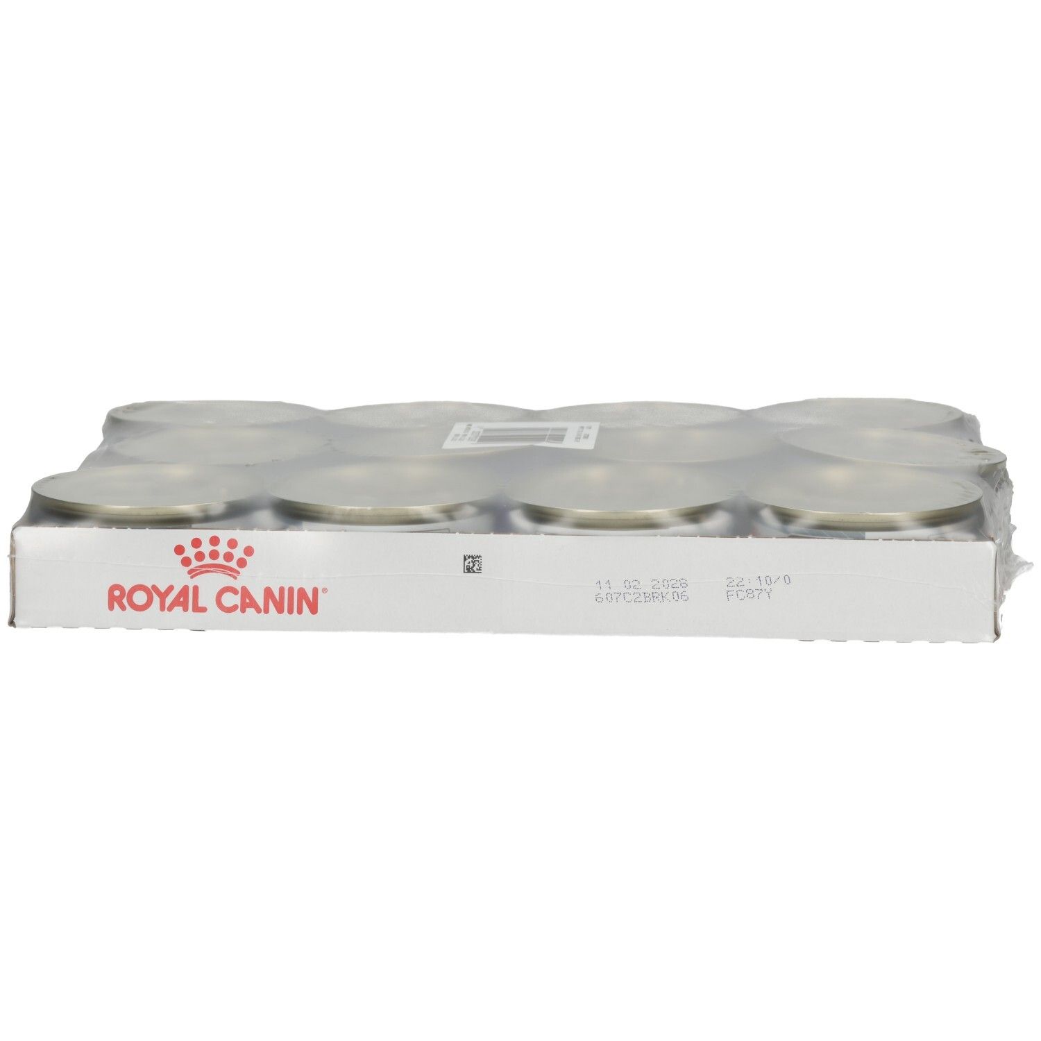 Rückseite der Royal Canin Appetit Control Airlift Mousse Katzenfutter Packung mit Haltbarkeitsdatum.
