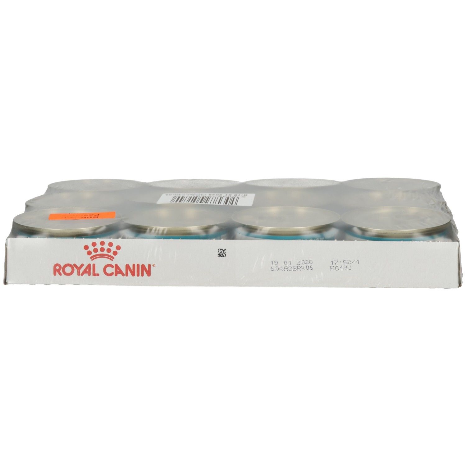 Rückseite einer Packung mit 12 Dosen Royal Canin Katzenfutter, 85g pro Dose, für Katzen ab 11 Jahren.