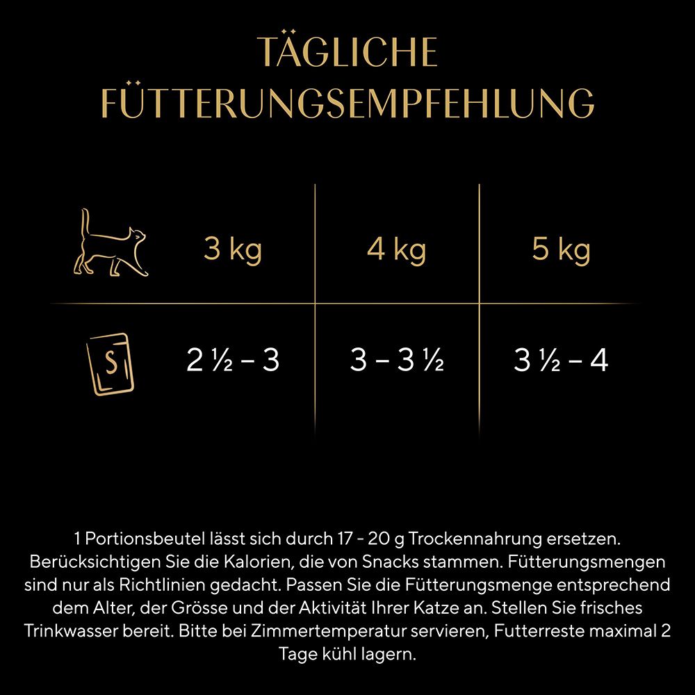 Fütterungsempfehlung für SHEBA Futter nach Katzengewicht (3-5kg).