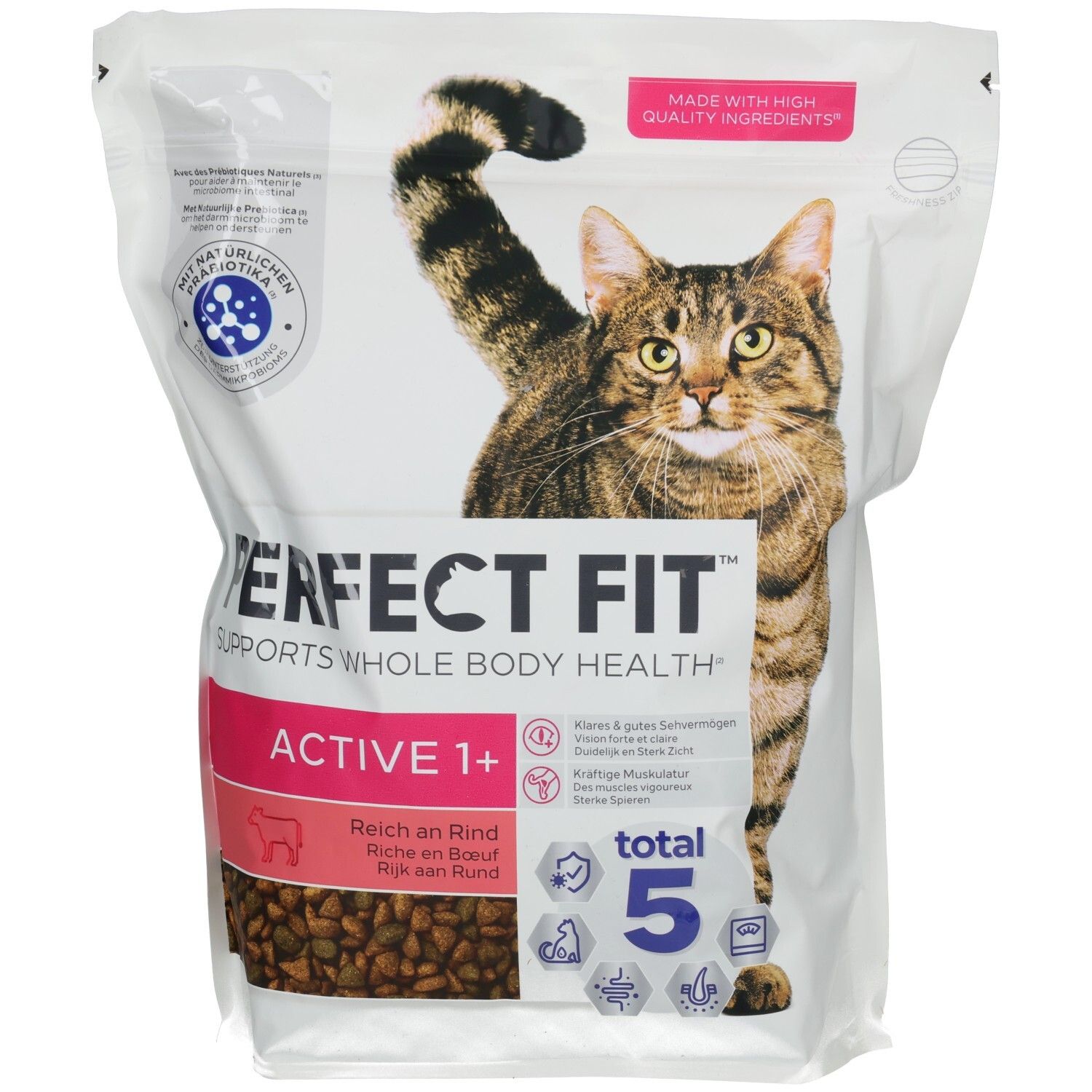 Perfect Fit Active 1+ Trockennahrung für Katzen, 1,4 kg Beutel mit Rind.