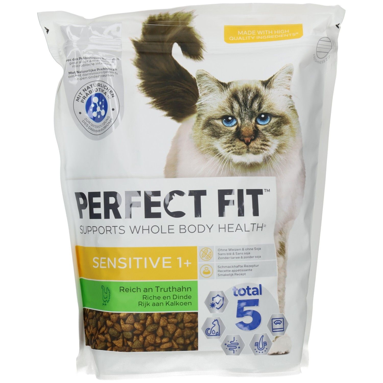 Perfect Fit Trockennahrung für sensible Katzen, 1,4 kg, mit Truthahn.