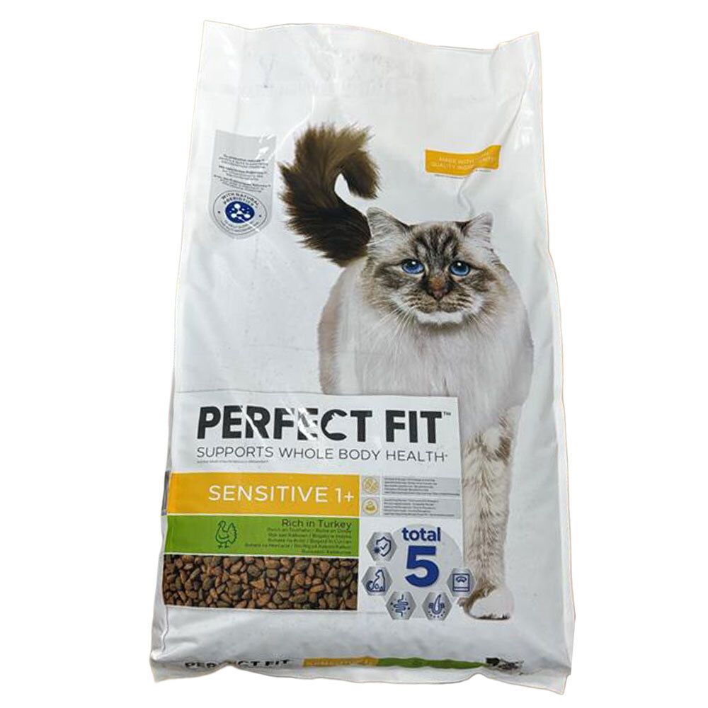 Perfect Fit Trockennahrung für Katzen, Sorte Sensitive 1+, 7 kg Beutel mit Truthahn.