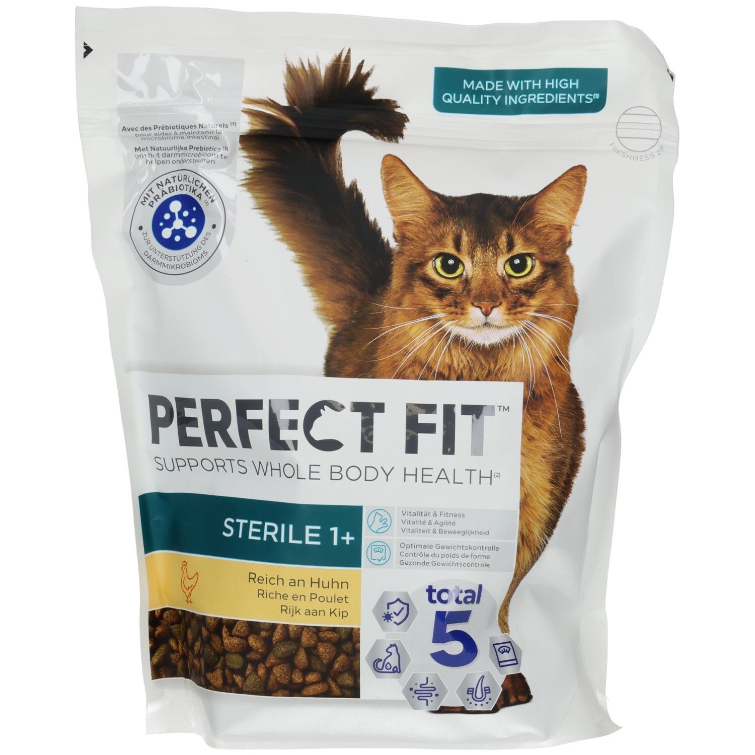 Perfect Fit Trockennahrung für Katzen, 750g Beutel, mit Huhn, für Katzen ab 1 Jahr.