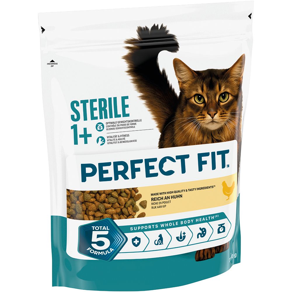 Perfect Fit Trockennahrung für Katzen, 750g Beutel, mit Huhn, für Katzen ab 1 Jahr.