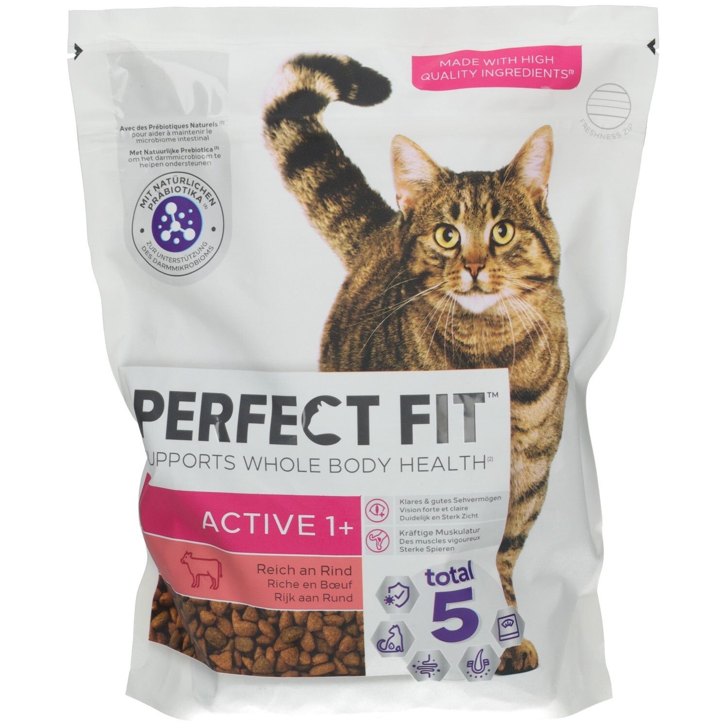 Perfect Fit Active Trockennahrung für Katzen 1+, 750g Beutel mit Rind.