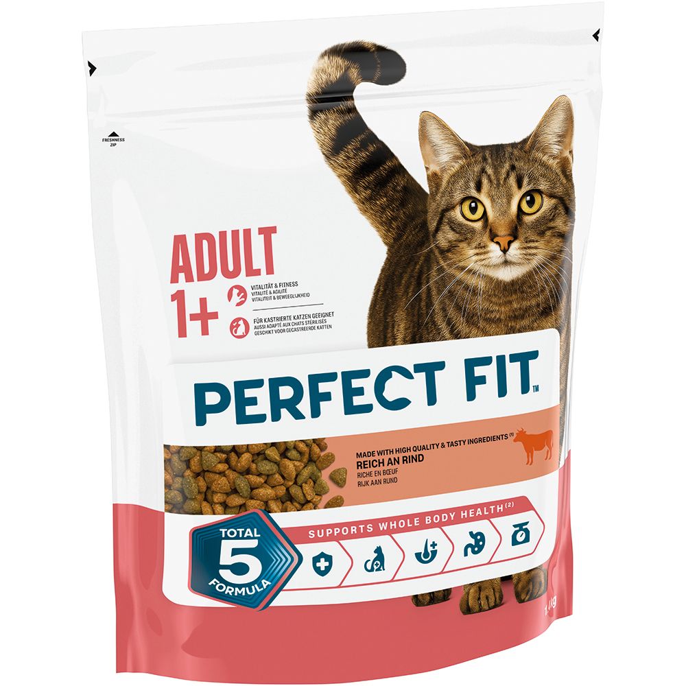Perfect Fit Trockennahrung für erwachsene Katzen, 750g Beutel mit Rind.