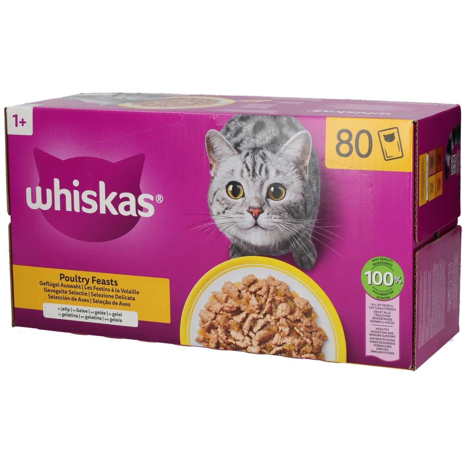 Whiskas Frischebeutel 80er Packung Geflügel Auswahl in Gelee, 1+ Jahre.