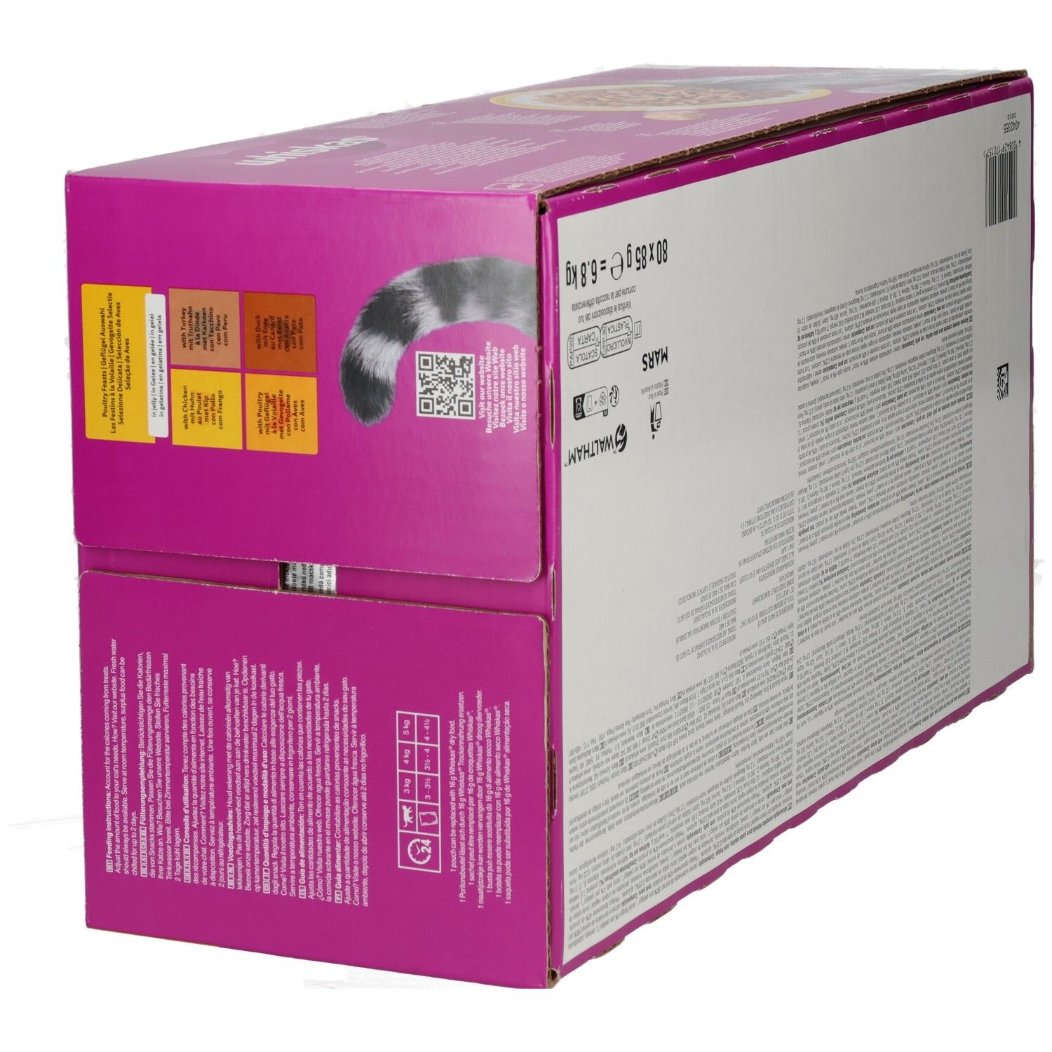 Seitenansicht Whiskas Frischebeutel 80er Packung: Geflügel Auswahl in Gelee.