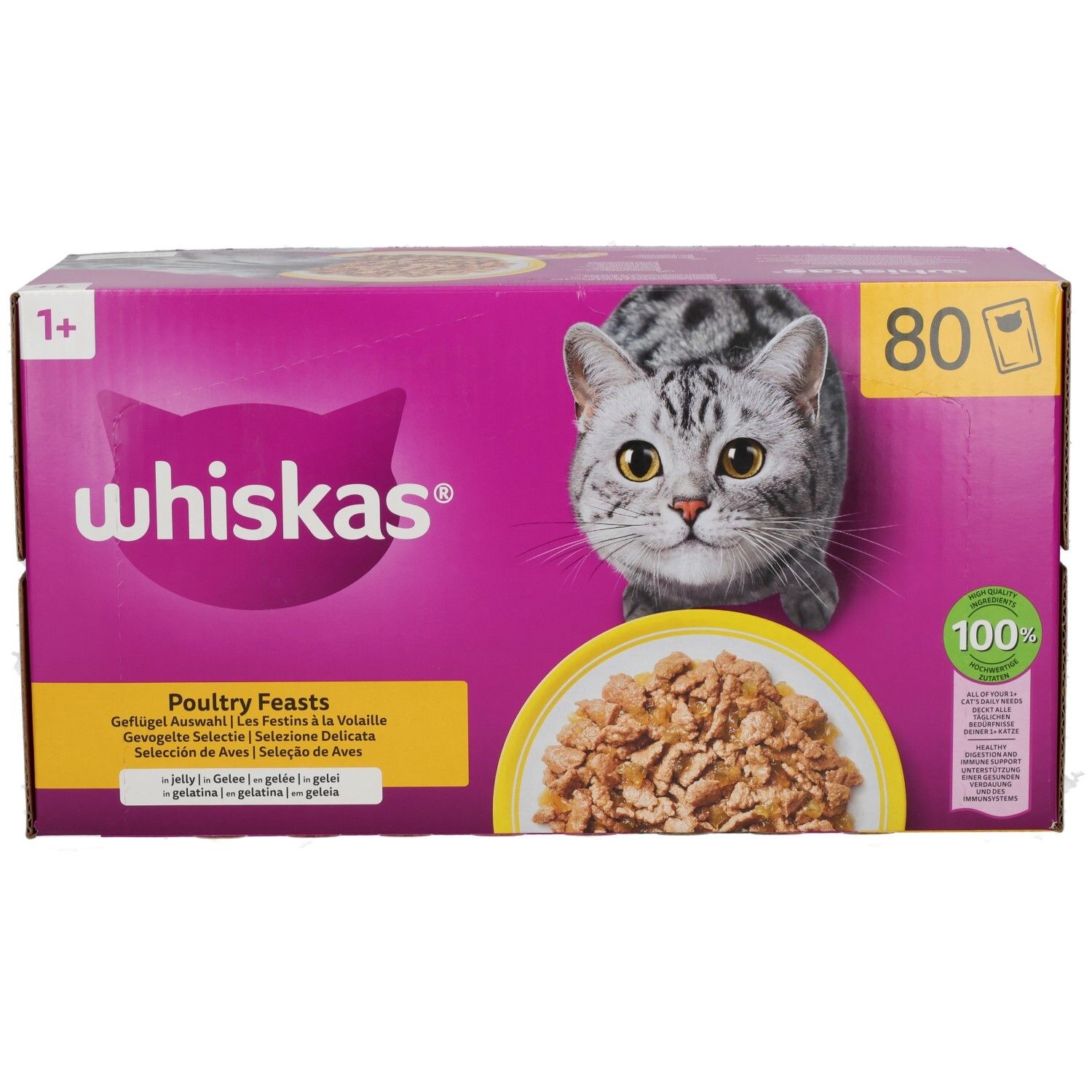Whiskas Frischebeutel 80er Packung Geflügel Auswahl in Gelee, 1+ Jahre.