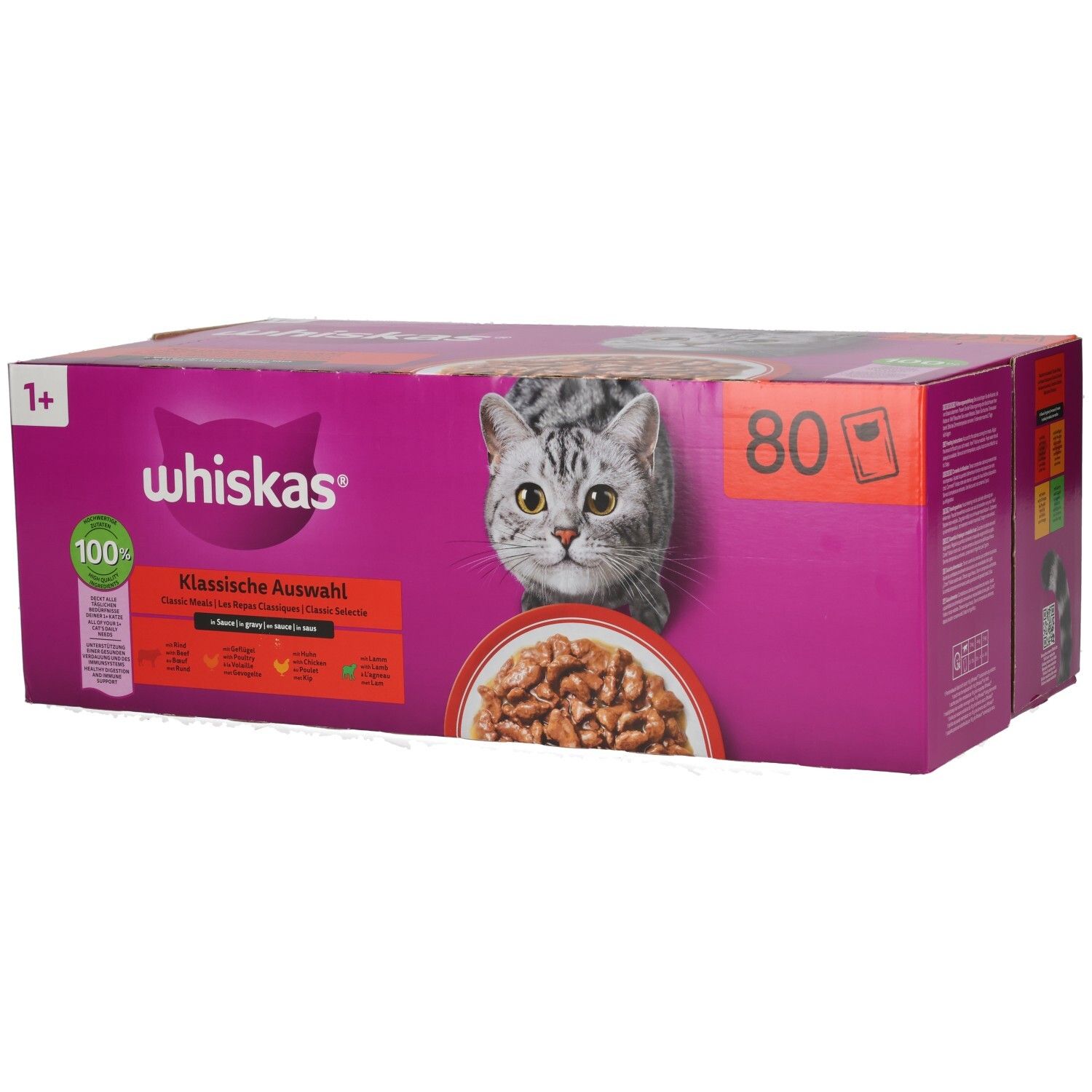 Whiskas Katzenfutter-Box 'Klassische Auswahl' für Katzen ab 1 Jahr, 80 Beutel.