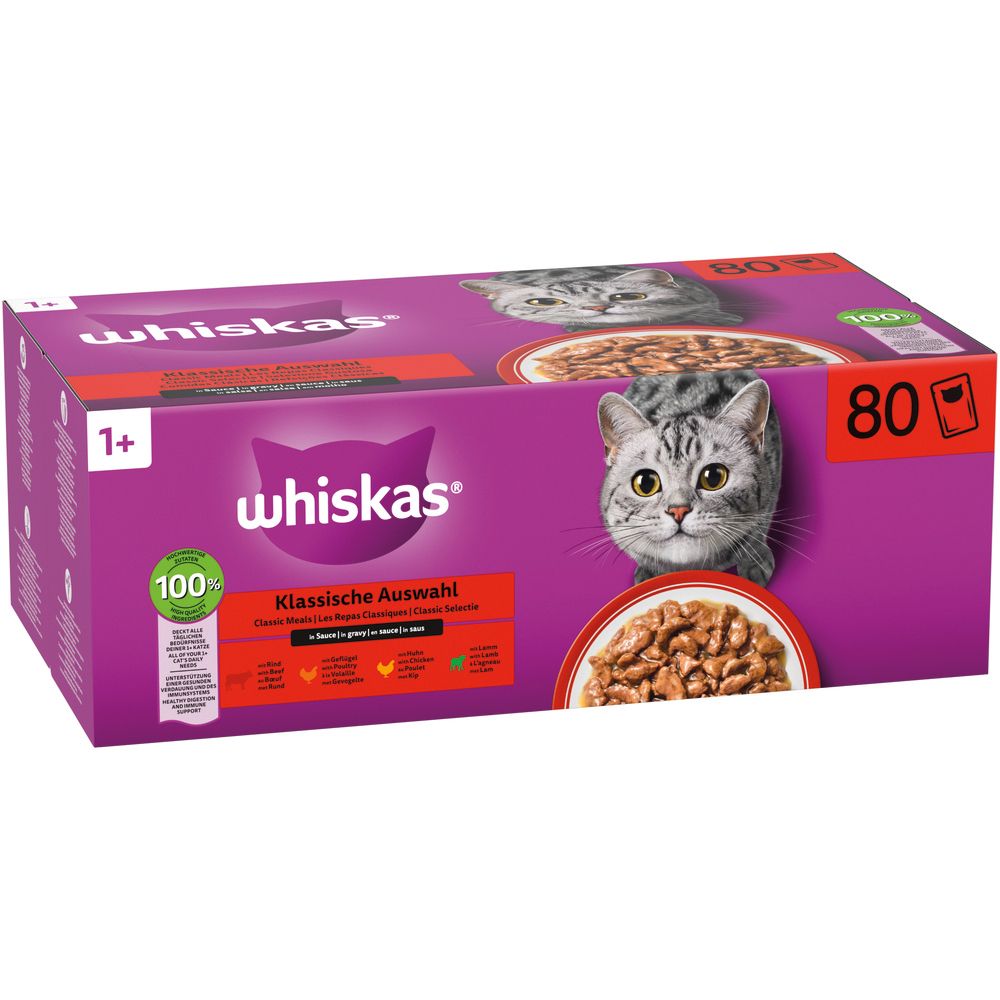 Whiskas Katzenfutter-Packung mit 80 Beuteln, "Klassische Auswahl".