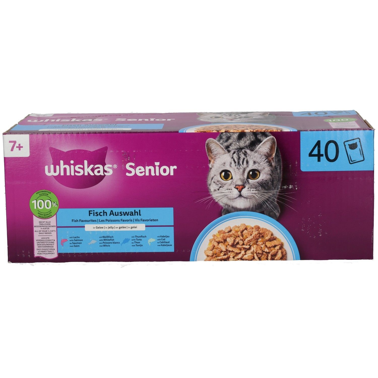 Whiskas Senior 7+ Fisch Auswahl 40er Packung, schräg von hinten.