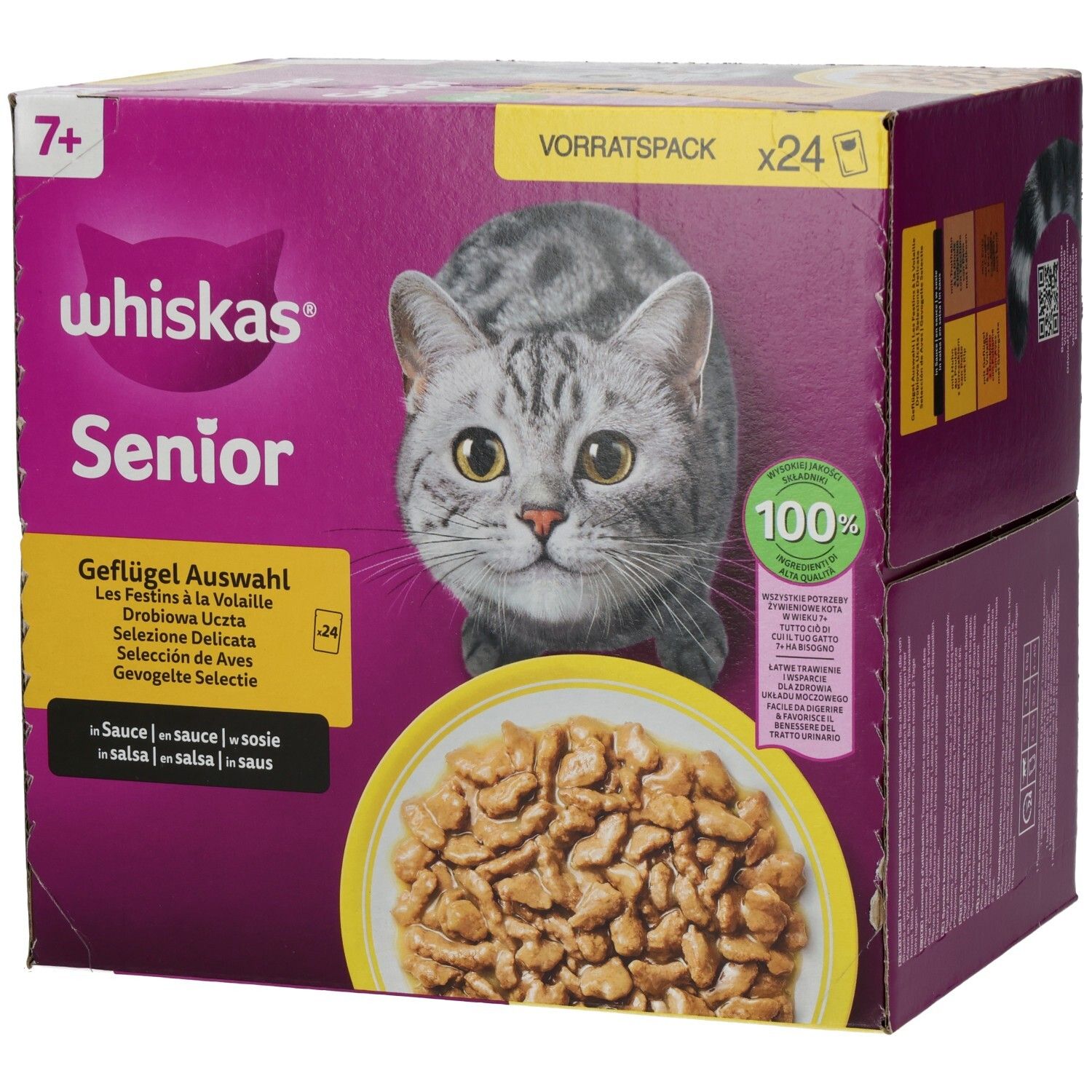 Whiskas Senior Geflügel Auswahl 24x85g Vorratspackung, Vorderseite.