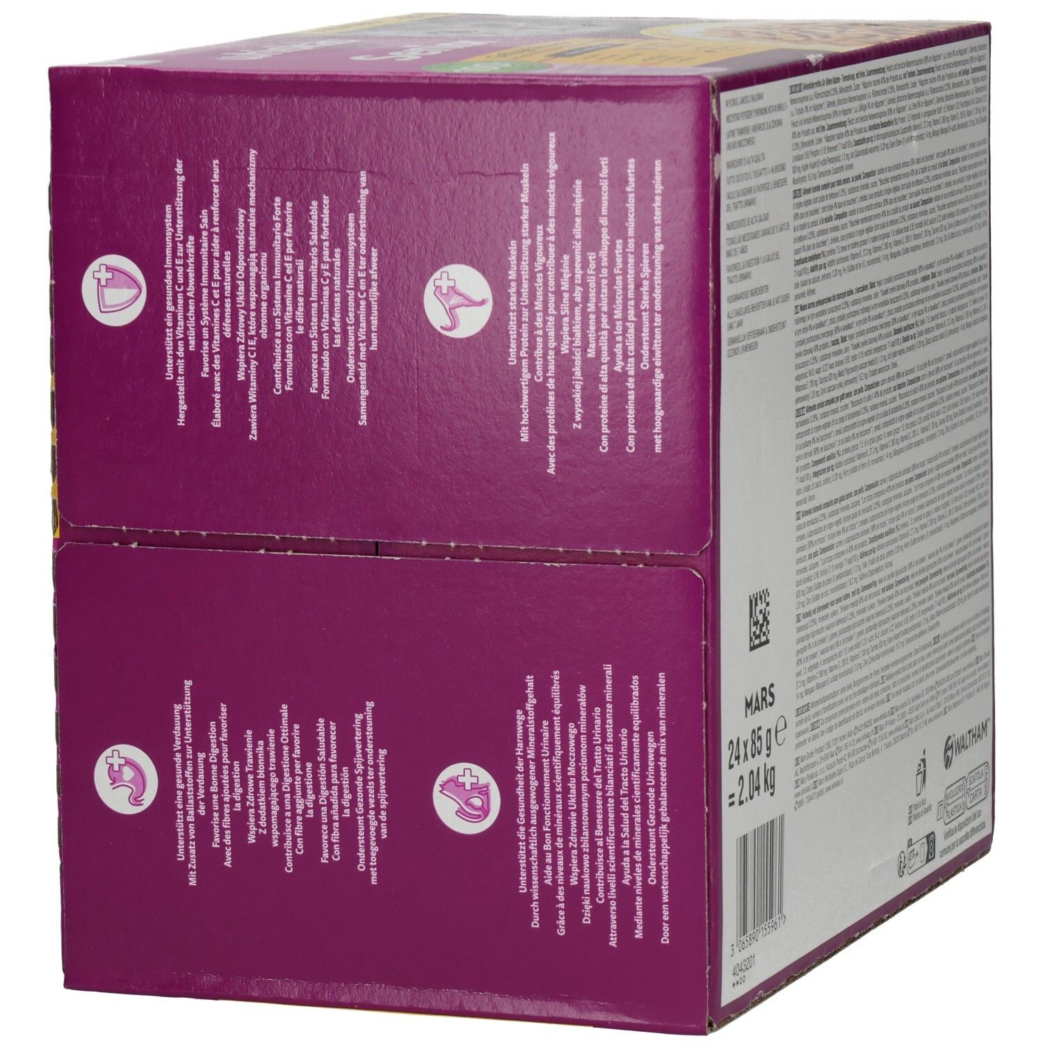 Whiskas Senior Geflügel Auswahl 24x85g Vorratspackung, schräg von hinten.