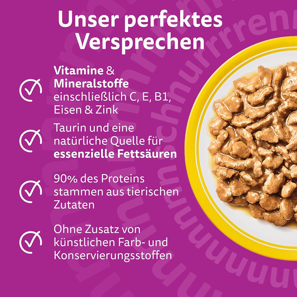 Whiskas Senior: Vitamine, Mineralstoffe, Taurin, 90% Protein, ohne Zusatzstoffe.