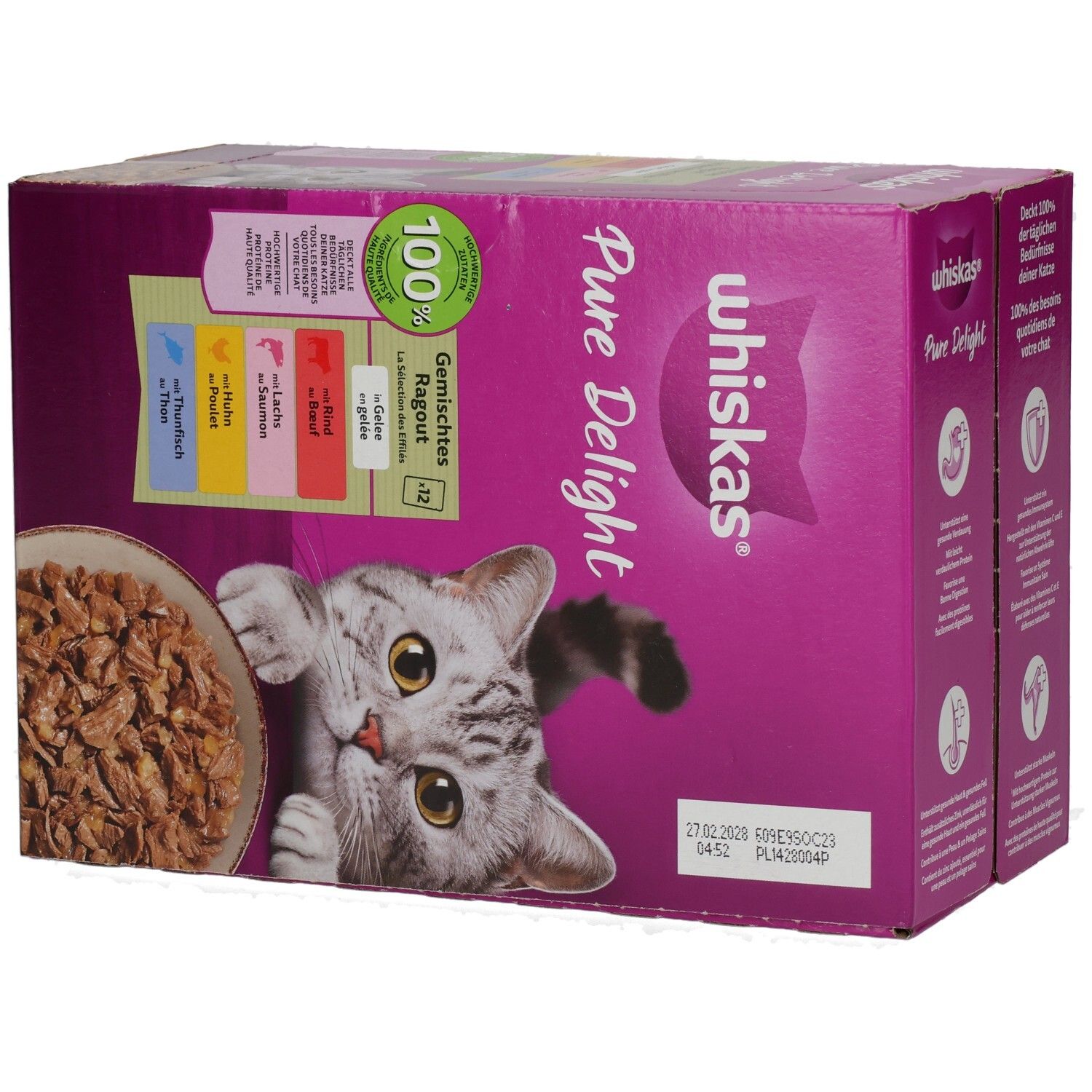 Whiskas Pure Delight Katzennahrung: 12 Beutel Ragout in Gelee, gemischte Sorten.