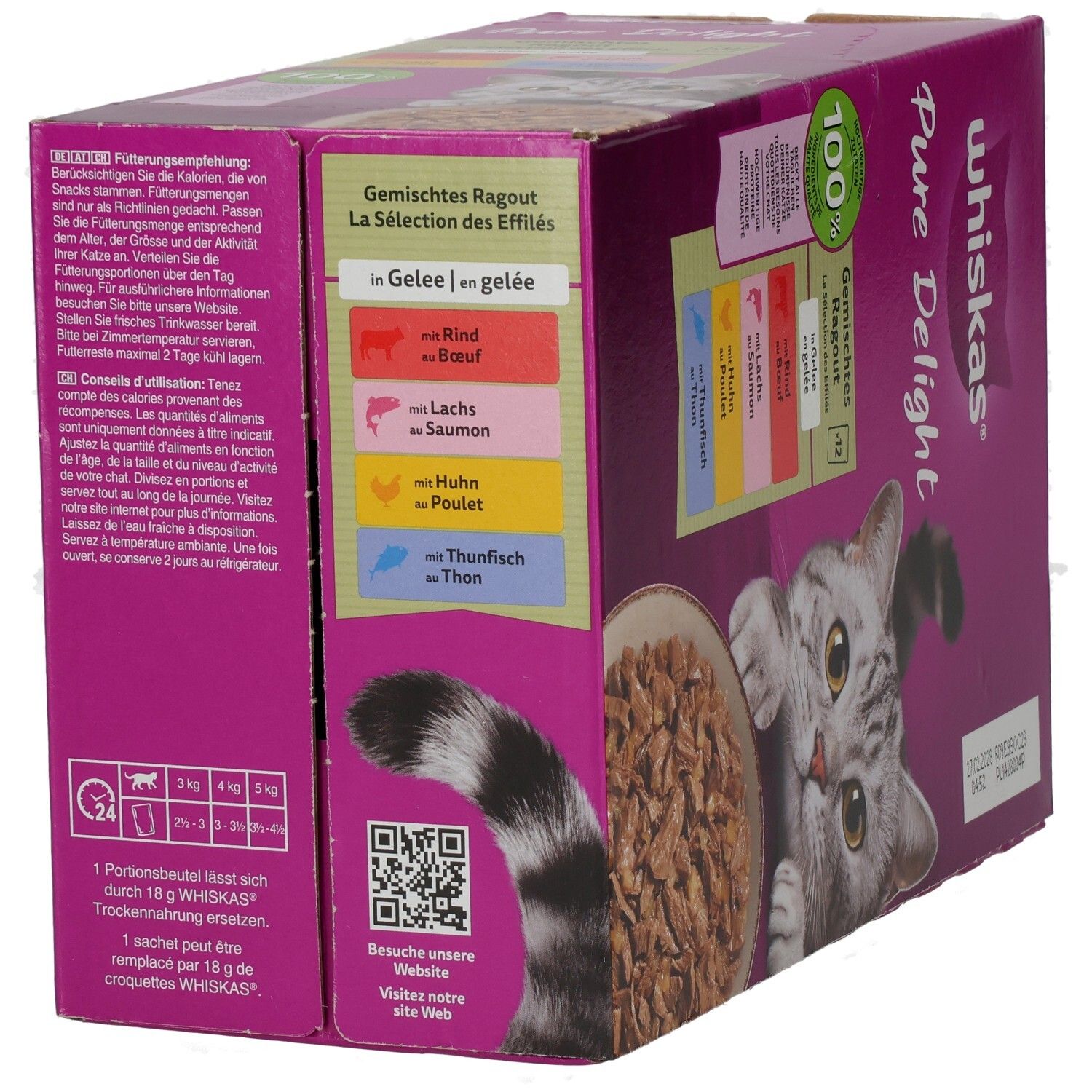 Whiskas Pure Delight Katzennahrung: 12 Beutel Ragout in Gelee, gemischte Sorten.