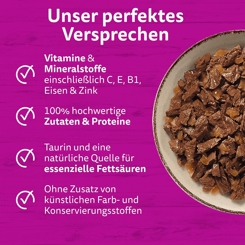 Whiskas Pure Delight: Vitamine & Mineralstoffe, 100% hochwertige Zutaten & Proteine, Taurin, ohne Zusatz von Farb- und Konservierungsstoffen.