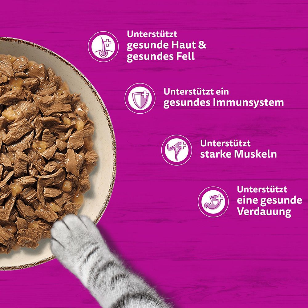 Whiskas Pure Delight: Unterstützt gesunde Haut & Fell, Immunsystem, starke Muskeln, Verdauung.