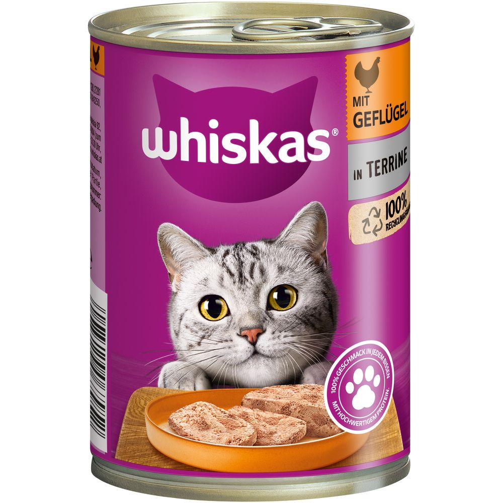 Whiskas Katzennahrung in Terrine mit Geflügel, 400g Dose.