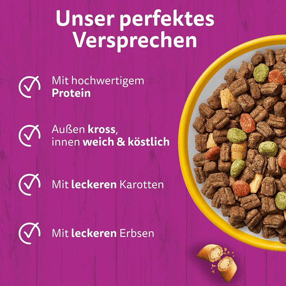 Whiskas Trockenfutter mit Huhn: Krosses Futter mit Karotten und Erbsen, innen weich und köstlich.