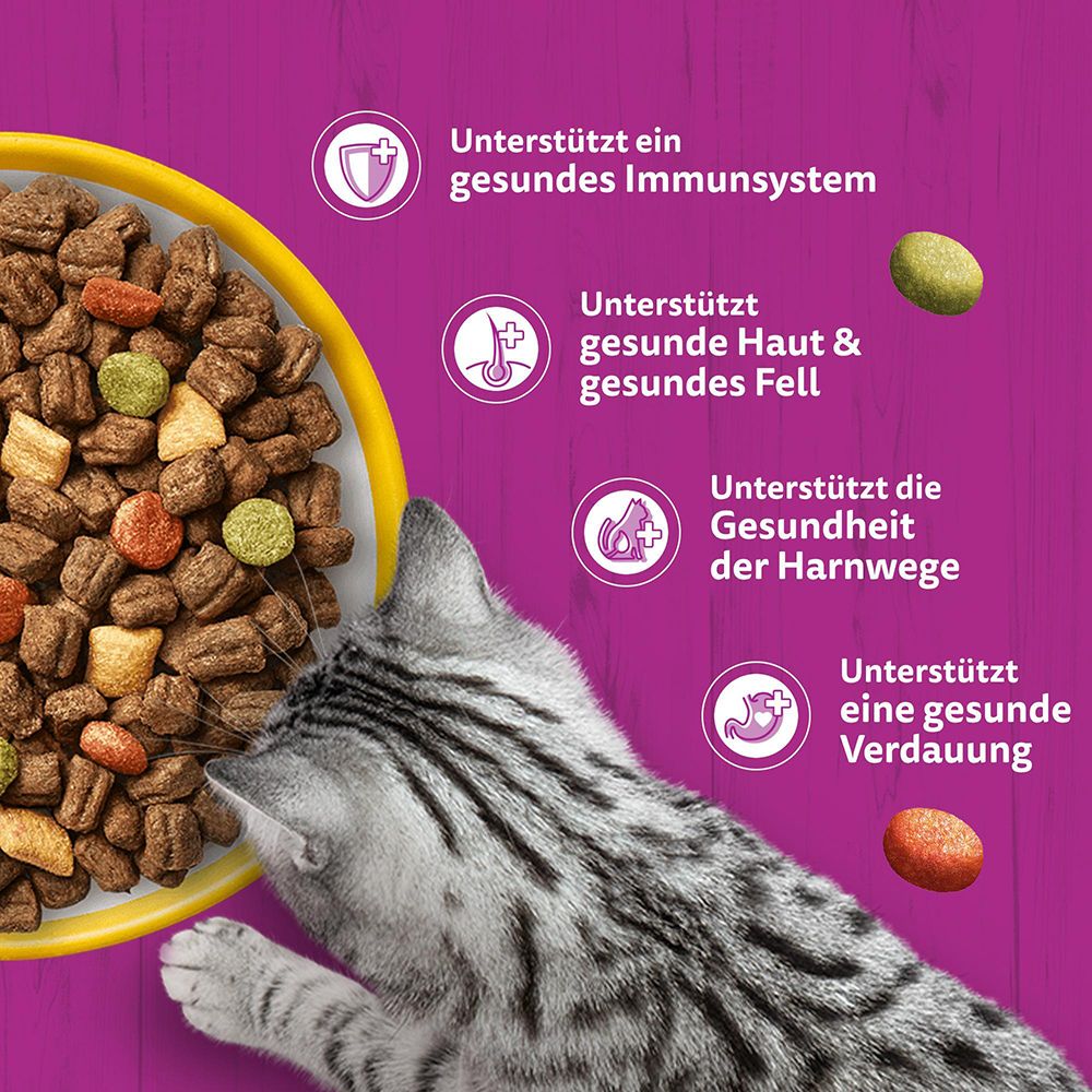 Whiskas Trockenfutter mit Huhn: Unterstützt Immunsystem, Haut, Harnwege und Verdauung.