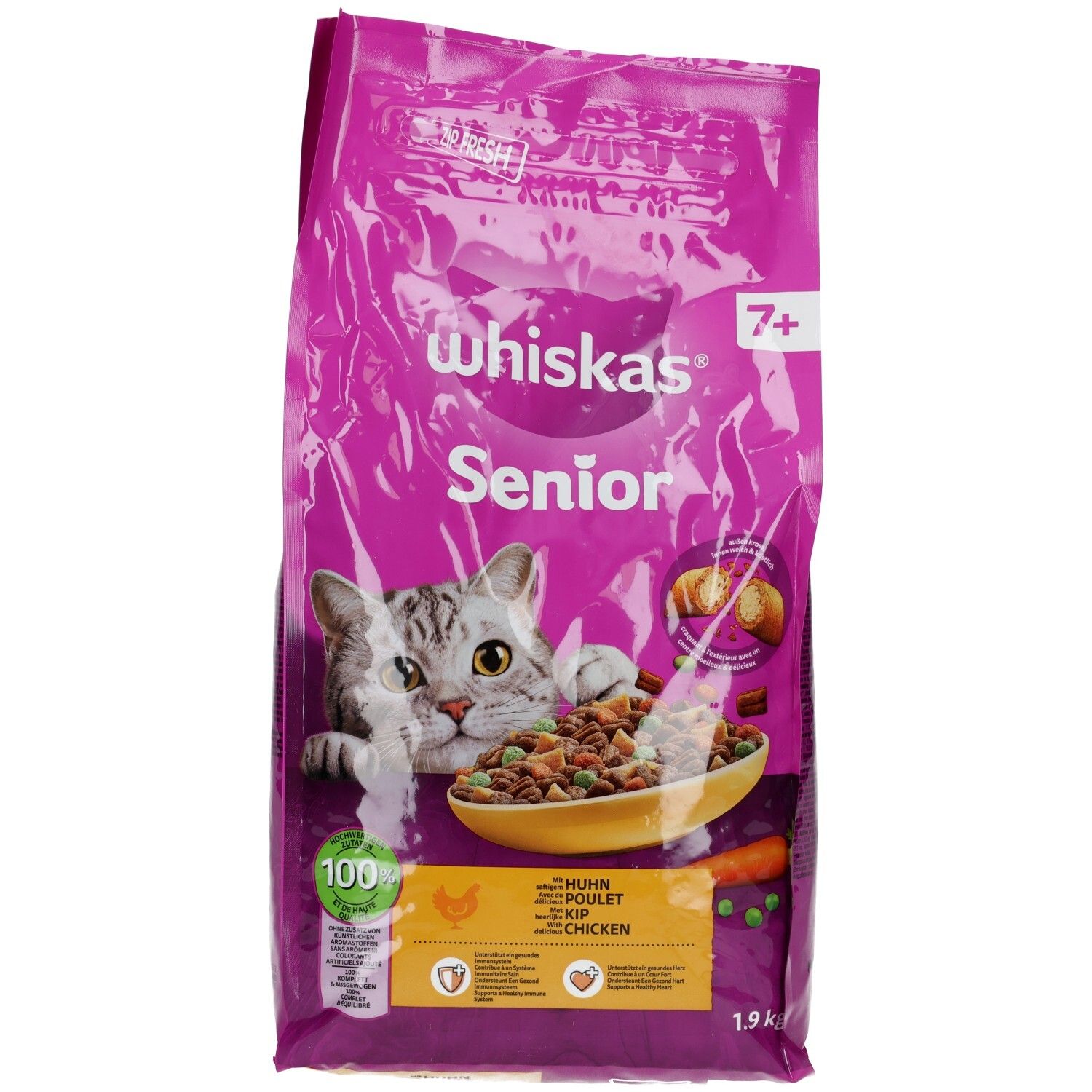 Whiskas Senior Trockenfutter mit Huhn, 1,9kg Beutel. Für Katzen ab 7 Jahren.