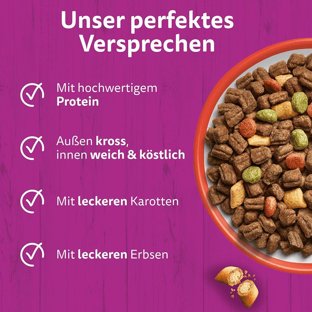 Whiskas Trockenfutter: Hochwertiges Protein, außen kross, innen weich. Mit Karotten und Erbsen.